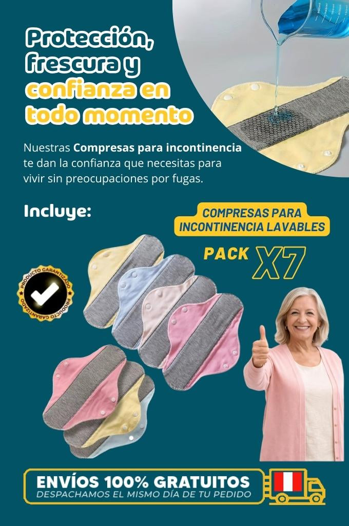 Compresas para incontinencia lavables (Pack x7)